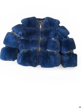 AKIRA Girl size 10 Royal Blue Teddy Faux Fur zip up Coat two front pockets